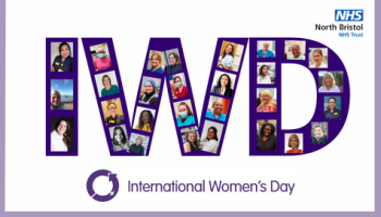 The letters I, W and D in purple with images of NBT women inside the letters. The International Women's Day logo and text sits under the letters.