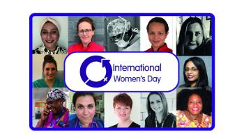Collage of female NBT staff members with the International Women's Day logo in the centre. 