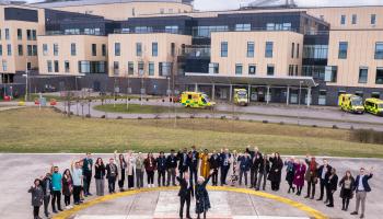 Mayor of West of England and Ingrid Barker with staff on the helipad.