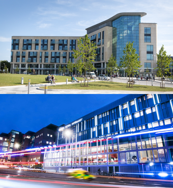 Photos of the Brunel building at Southmead Hospital and the Bristol Royal Infirmary side by side. 