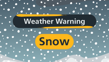 snow falling on a grey background with the words 'Weather Warning Snow' displayed.