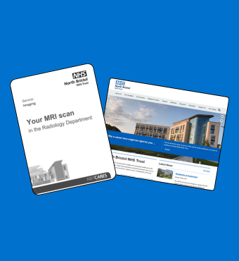 Patient information leaflet cover and website screenshot
