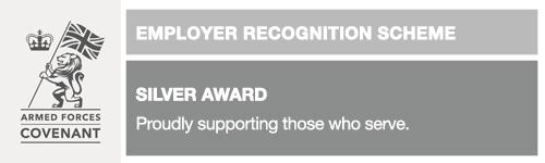 Employer Recognition Scheme - Silver Award. Proudly supporting those who serve.