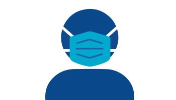 Blue icon of a person wearing a facemask